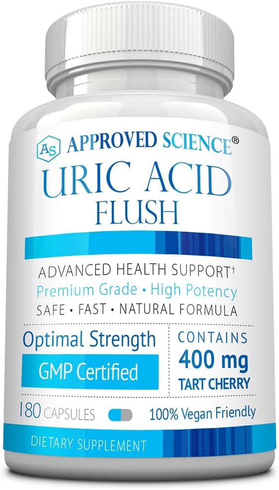 Godkänd Science® Uric Acid Flush Supplement med Folic Acid och Tart Cherry - 180 kapslar - 3 månaders leverans