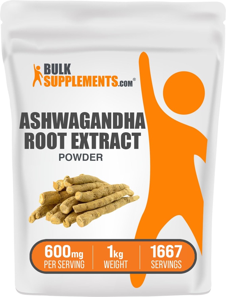 BulkSupplements.com Ashwagandha juuriuutejauhe - Ashwagandha lisäravinteet - kasviperäisiä lisäravinteet - vegaaninen & Gluteeniton, 600 mg per tarjoilu, 1kg (2,2 lbs) (Pakkaus 1)