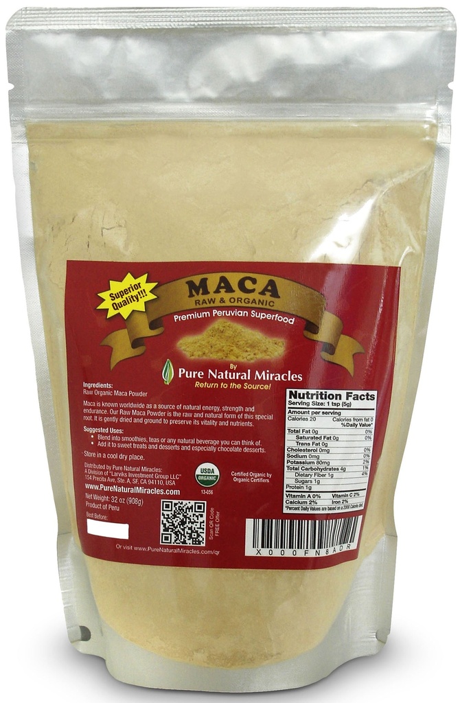 Organic Peruvian Maca Root Powder (16 oz) - Raw & Nutrient-Dense Adaptogenic Superfood - Stöder energi, hormonbalans och uthållighet - Non-GMO, Gluten-Free & Vegan Wellness Booster