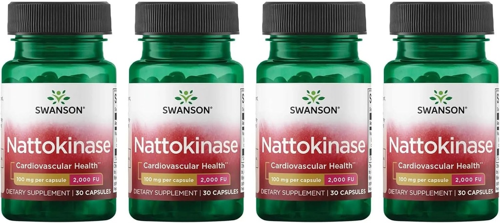 Swanson Nattokinaasi 2000 fibrinolyyttistä yksikköä 100 milligrammaa 30 kapselia Enzyme (4 pakkaus)