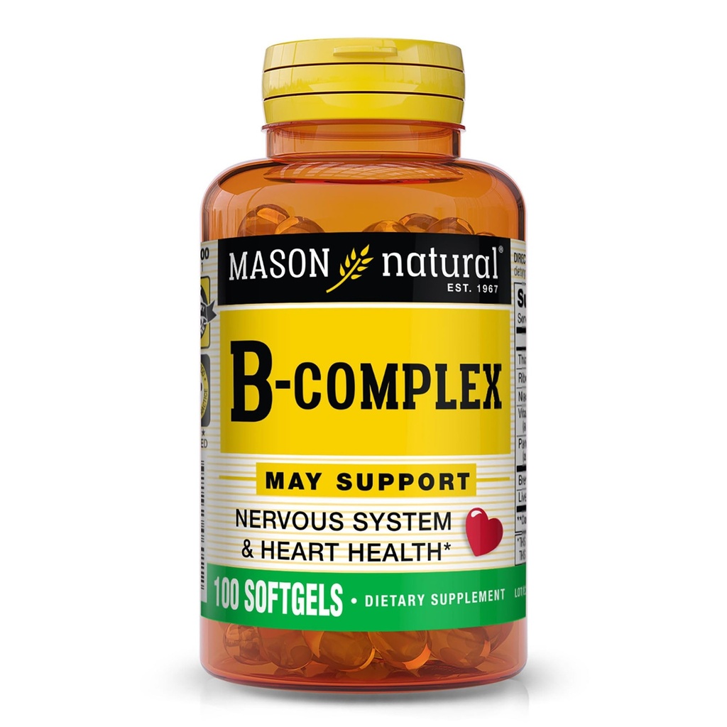 MASON NATURAL Vitamin B,Complex, 300,Day Supply, för Normal Nerve Support och Energy Metabolism, 100 Softgels (Pack of 3)