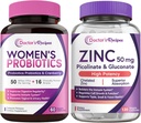 Lääkärin reseptit Naisten Probiootti & Sinkki Bundle, Ruoansulatus, emätin & virtsanterveys, luonnollinen immuunipuolustus, viivästynyt julkaisu Probioottikapselit 60ct & Sinkkikapselit 120 t