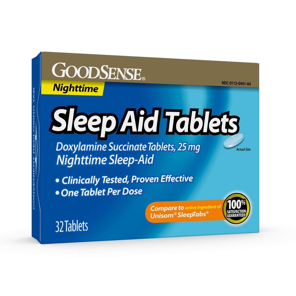 GoodSense Sleep Aid Doxylamiini Succinate tabletit, 25 mg, 32-luku, Nighttime Sleep Aid auttaa sinua putoamaan Nukkuu
