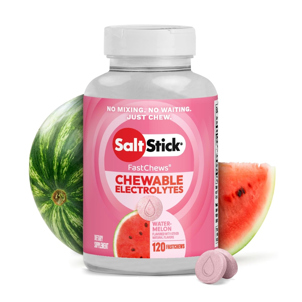 SaltStick Electrolyte FastChews - 120 Watermelon Chewable Electrolytes - Salt Tabletit käynnissä ja nesteytys, Electrolyte Chews - 120