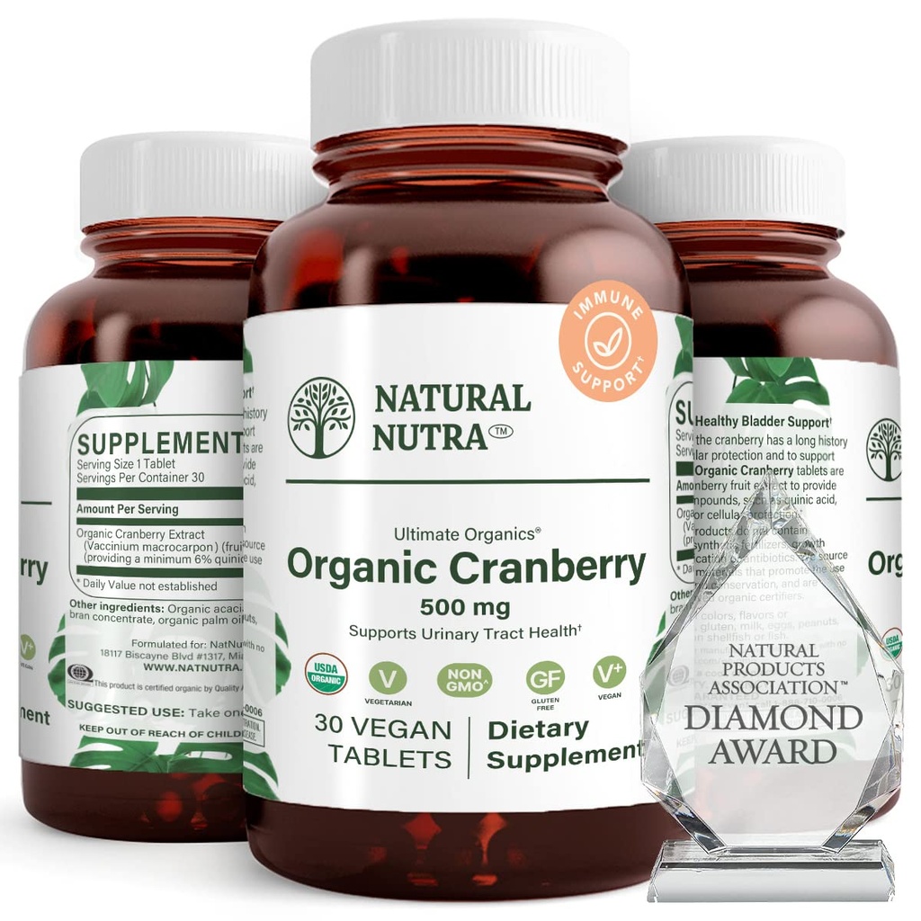Natural Nutra Organic Cranberry Extract täydennysosa, auttaa ehkäisemään virtsan vaivoja, edistää luun terveyttä, auttaa ylläpitämään sydämen terveyttä, parantaa ruoansulatusta, edistää ihon terveyttä, 30 tablettia, yhden kuukauden tarjonta