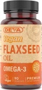 Deva Vegan Omega-3 Flaxseed Oil Supplement - 1000 MG Per Serving - Cold-Pressed & Unrefined - Fish Oil Alternative - med Omega-3 ALA - 90 kapslar, 1-Pack