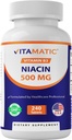 Vitamaattinen niasiini (Vitamin B3) 500 mg, kestävä vapautuminen, 240 tablettia - ei-GMO & Gluteenittomat