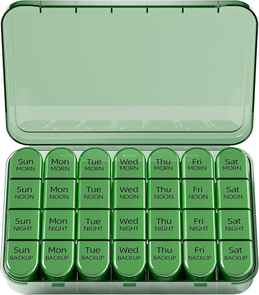 Odaro Viikoittain pilleri Organizer 4 Kertaa päivässä, Päivittäinen pillerilaatikko 7 Päivä, Suuri Matka pilleri tapauksessa 28 Osasto Hold Medicine, Vitamiini ja täydentää - Täysi Olive