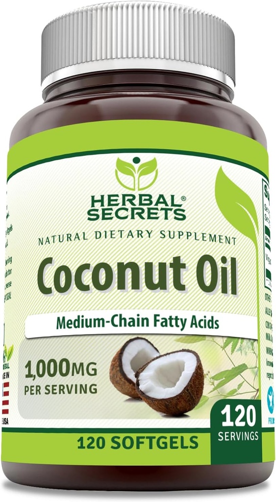 Herbal Secrets Coconut Oil 1000 Mg 120 Softgels Supplement 