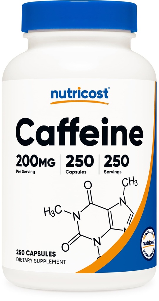Nutricost kofeiini pillereitä, 200mg per tarjoilu (250 Caps)