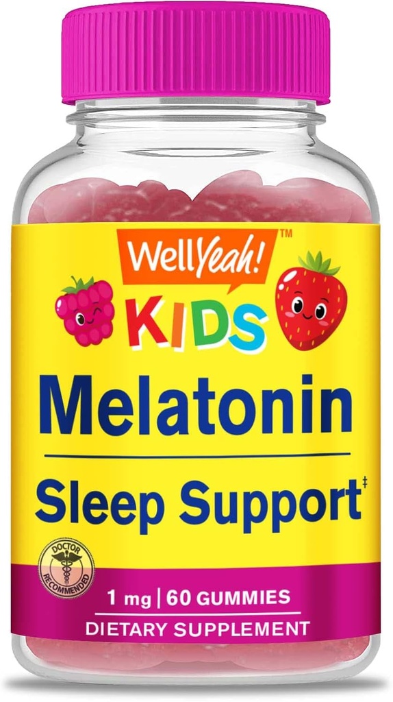 WellYeah Kids Melatoniini Gummies 1 mg - Drug-Free Sleep Aid Gummy Supplement, Sleep Support for Kids - Gluteeniton, Liivate, Ei GMO, Kasvissyöjä - Natural Sourced Flavor - 60 Gummies