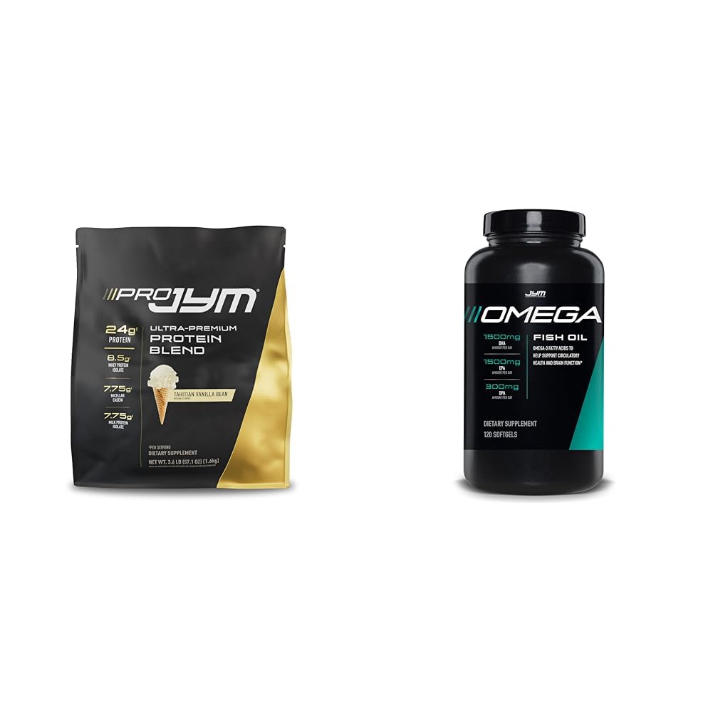 JYM Supplement Science PRO JYM 45 Servings - Tahitian Vanilla Bean & mg, High Potency Omega 3, EPA, DHA, DPA för hjärna, hjärta och gemensamt stöd 120 mjuka Gels