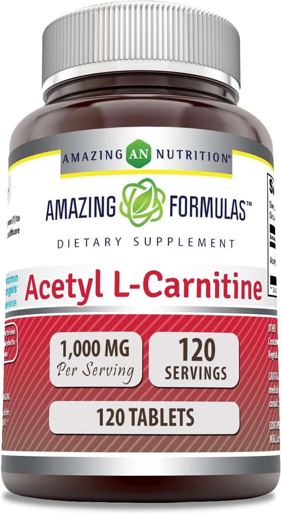 Fantastiska formler Acetyl L-Carnitine Supplement | 1000 Mg Per Servering | 120 tabletter Supplement | Icke-GMO | Gluten Free | Tillverkad i USA