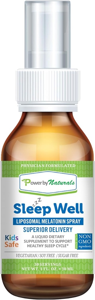 Power By Naturals - Sleep Well - Liposomal Melatonin Spray - 3 Milligrammia melatoniini lapsille ja aikuisille, 30 Tarjoilut