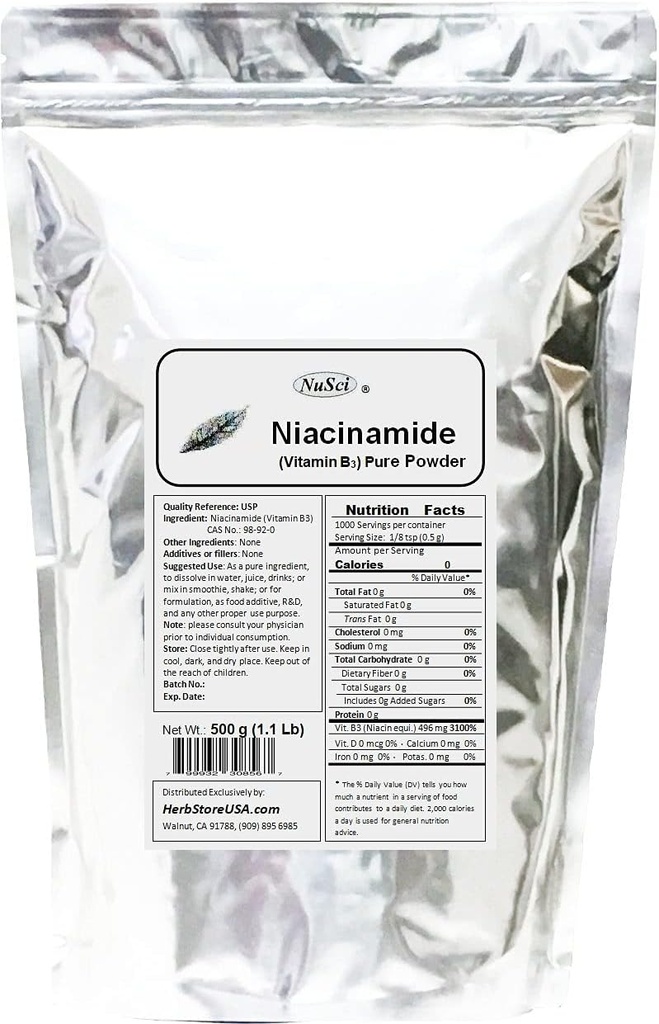 Niasinamidi B3-vitamiini Puhdas jauhe energia (500 grammaa (1,1 lb))