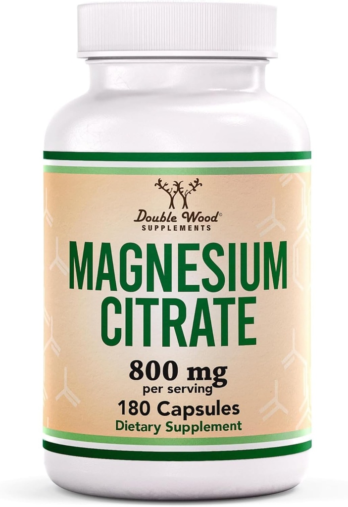 Magnesiumsitraatti 800 mg, 180 kapselia, digestio ja ummetus tuki, vegan turvallinen, ei-GMO, Double Wood lisäravinteet