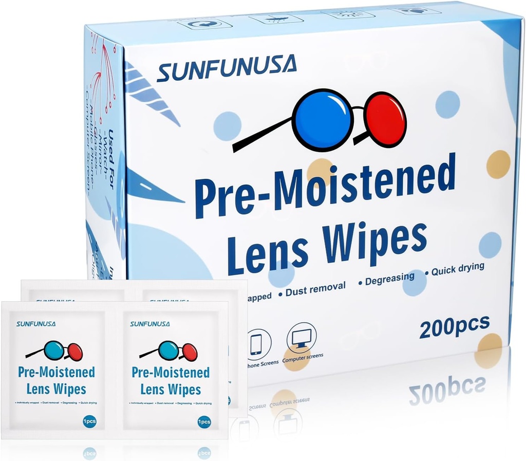 200 Räkna Lens rengöring Wipes-Pre-Moistened Individually Wrapped Eyeglass Wipes Optisk Screen Cleaner Streak Free Fast Drying