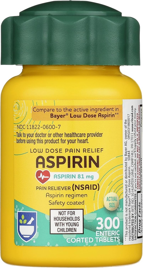 Rite Aid Aspirin Enteric Tabletit, 81 mg Aspirin - 300