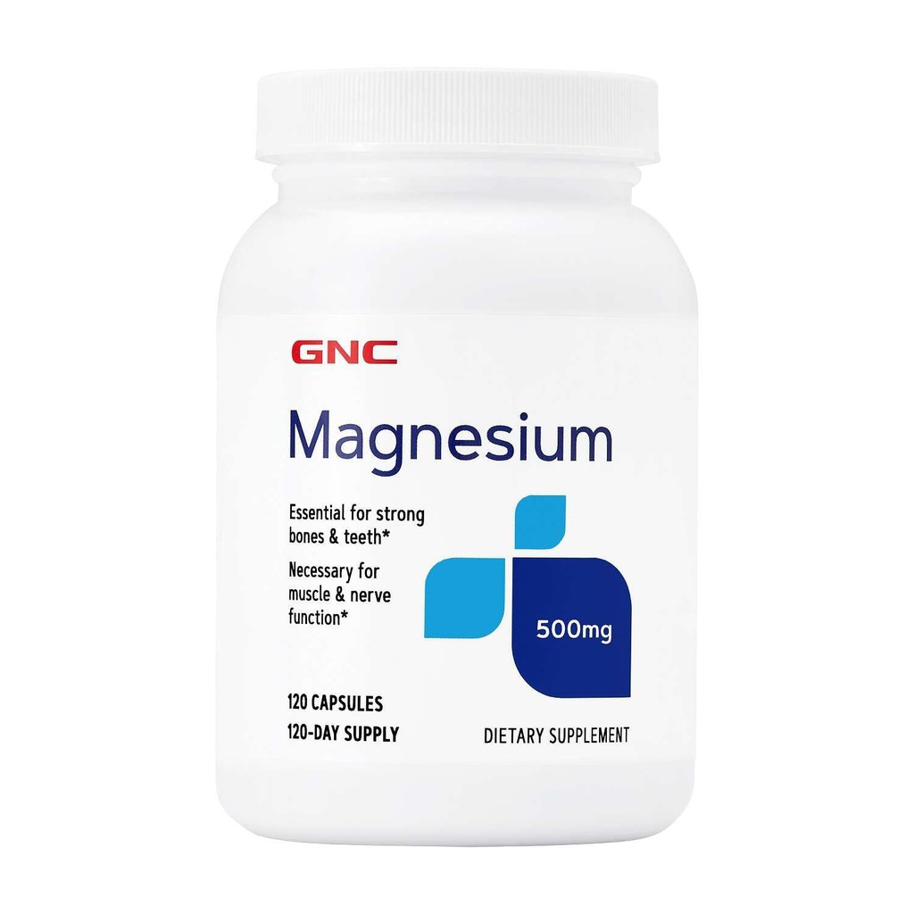 GNC Magnesium 500 mg, 120 kapselia, tukee kalsiumin imeytymistä ja vahvoja hampaita ja luita