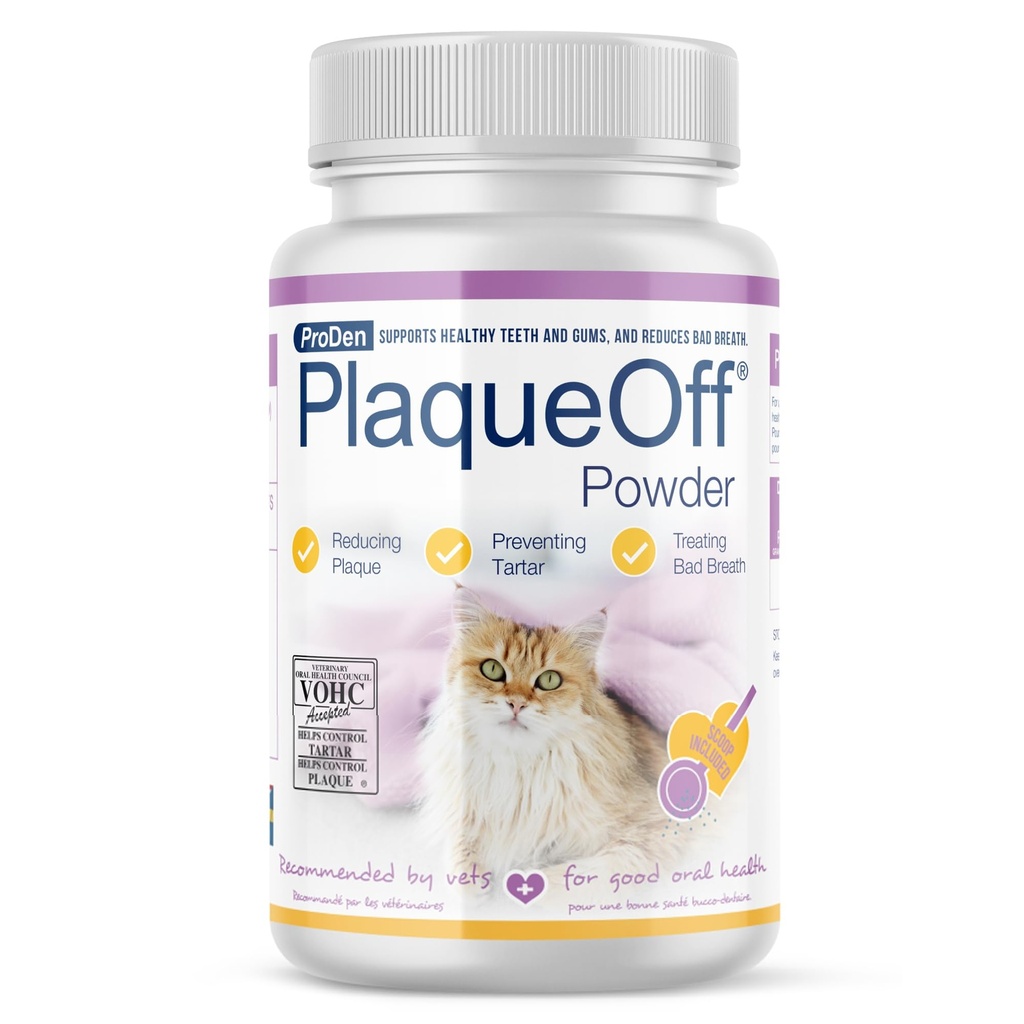ProDen PlaqueOff Powder för katter - Plaque & Tartar Reducer, Breath Freshener, Feline Oral Care - 40g