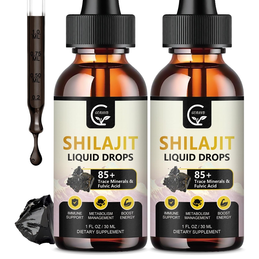 (2-Pack) High Potency Shilajit Pure Himalajan Organic Liquid Supplement, Shilajit Hartin Drop for Men & Women, Max Potency 85+ Clean Trace Minerals & Fulvic Acid for Energy, Metabolia & Immuuni Tuki