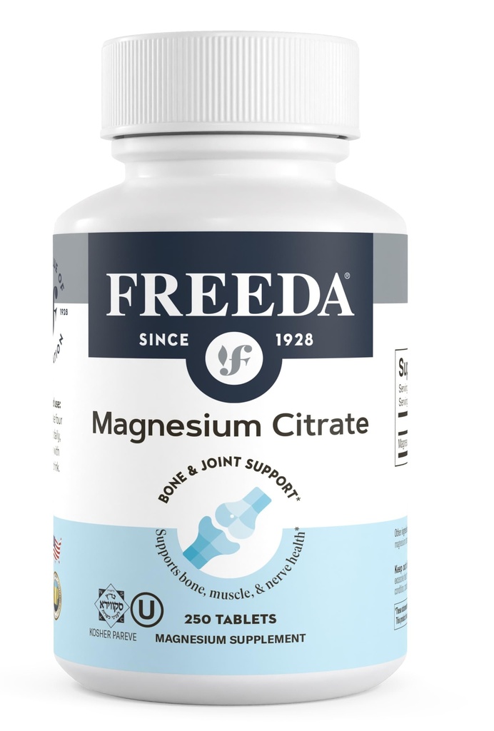 Freeda Magnesiumsitraatti 400 mg Per Serving - Korkea-Absorptio Magnesiumsitraattitabletit - Essential Mineral for Nerve & Bone Health - Vegan, Kosher, Gluteeniton Magnesium Supplement (250 Ct)