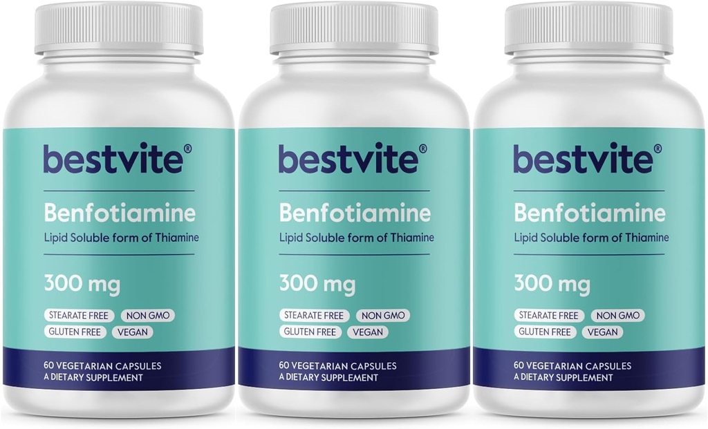 Benfotiamine 300mg (180 vegetariska kapslar) (60x3) No Stearates - No Silicon Dioxide - Vegan - Non GMO - Gluten Free