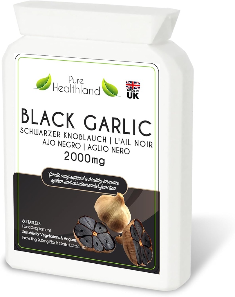 Glutenfri svart vitlökstillägg - hög styrka koncentrerad från färska vitlökar - Vegan & Vegetariska tabletter - tillverkad i Storbritannien (1 flaska)