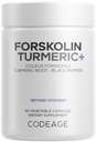 Codeage Forskolin, Pure Forskolin Coleus + Organic Turmeric Root Powder, 95% Curcuminoids + Bioperine Black Pepper - 20% Standardized Coleus Forskohlii Supplement - Non-GMO - 90 kapslar