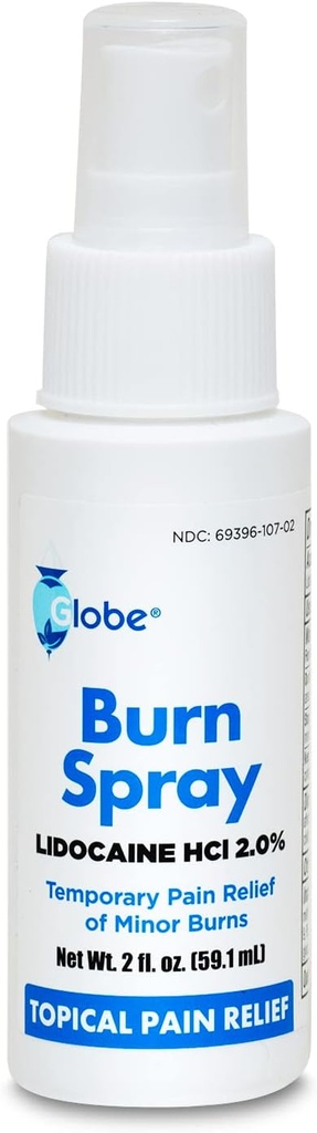 Globe Burn Spray, lidokaiini 2%. Uutinen puudutuskipuja lievittävä ja numbing 2 oz sumutepullo