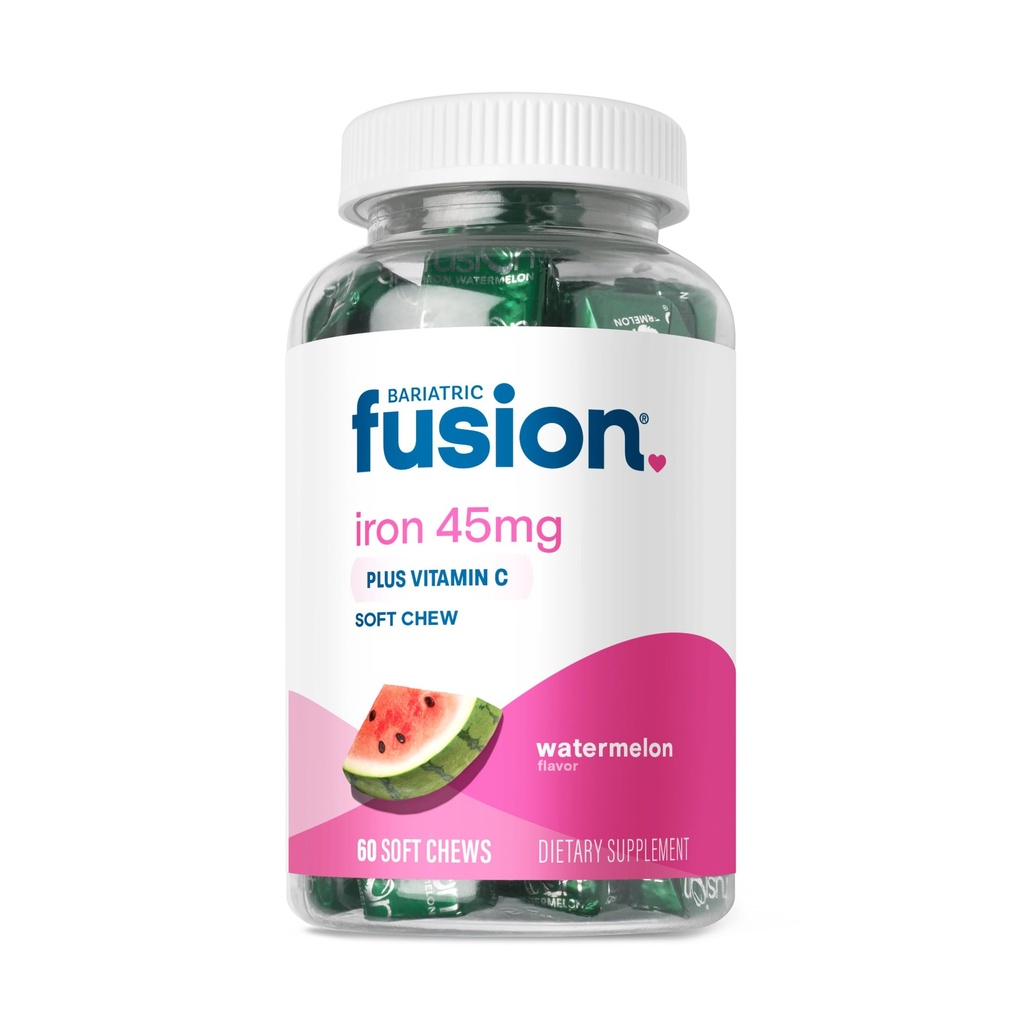 Bariatric Fusion Iron Supplement för kvinnor Anemi | Tuggbart järn med vitamin C | Vattenmelon smaksatt mjukt käft | Gentle på magen Ferrous Fumarate för kvinnor och män | Gluten Free | 60 greve