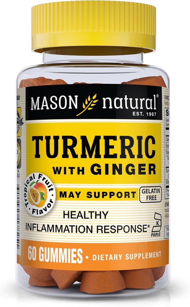 MASON Natural Turmeric inkivääri Gummies, Natural Joint Support & Antioksidantti Formula, Trooppinen hedelmämaku, 60 Gummies