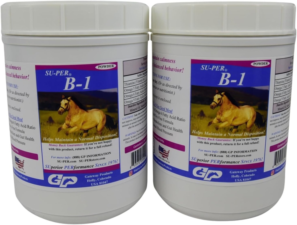 SU-PER B-1 Hästbalsameringstillskott - Equine Vitamin B-1 Support Horse Calmer Powder - Appetite Booster Supplement för hästar - 2,5 pund, (2 Pack)