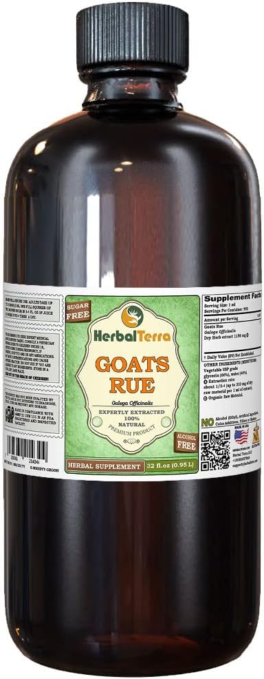 Goat's Rue (Galega officinalis) Glycerite, Organic kuivattu yrtti alkoholiton nesteuute (Brand Name: HerbalTerra, Proudly Made in USA) 32 fl.oz (0,95 l)