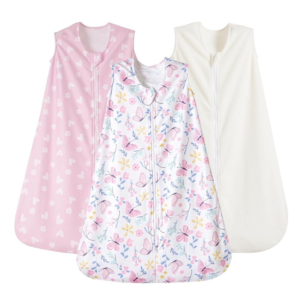 PHF 3 pakkaus Lämmin Micro-Fleece vauva nukkua Sack 6-12 kuukautta, Pehmeä vauva pukeutuvat Blanket, 2-Way Zipper nukkua laukut, Mukava lapsi nukkua Sack tytöille, Keskikokoinen, Butterfly
