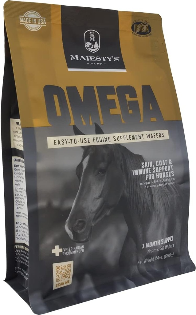 Majesty's Omega Wafers - Superior Horse / Equine Skin, takki, ja Immuunin tuki täydentää - Omega 3, 6, 9, ja Biotin - 30 Count (1 kuukauden tarjonta)