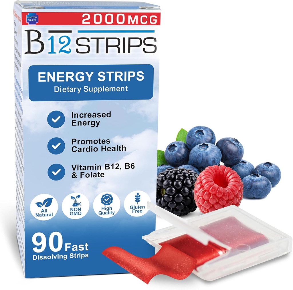 Essential Source 2000 mikrog Methylcobalamiini B12 sublingual Energy Strips ... Biotiini, B6, 5-MTHF L-Metyylifolaatti ... Sublingual B12 vitamiins, Folaatti energia, aivojen terveys, hermojen toiminta - 90 nauhat