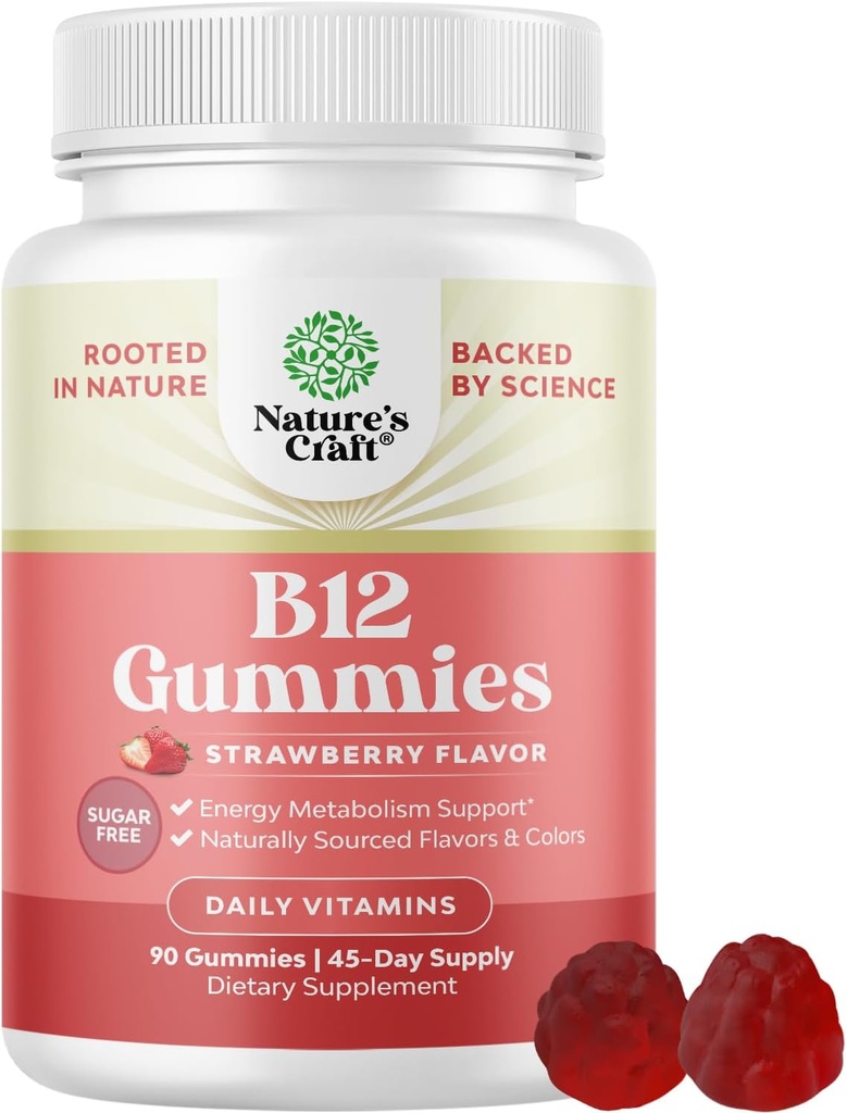 B12-vitamiini Gummies for Aikuinen - Sokeriton B12 1000 mikrog purukumit energia & mieliala tuki Immuunit ja hermot Terveys - Kosher ei-GMO & Gluteeniton täydentää naisille ja miehille - 90