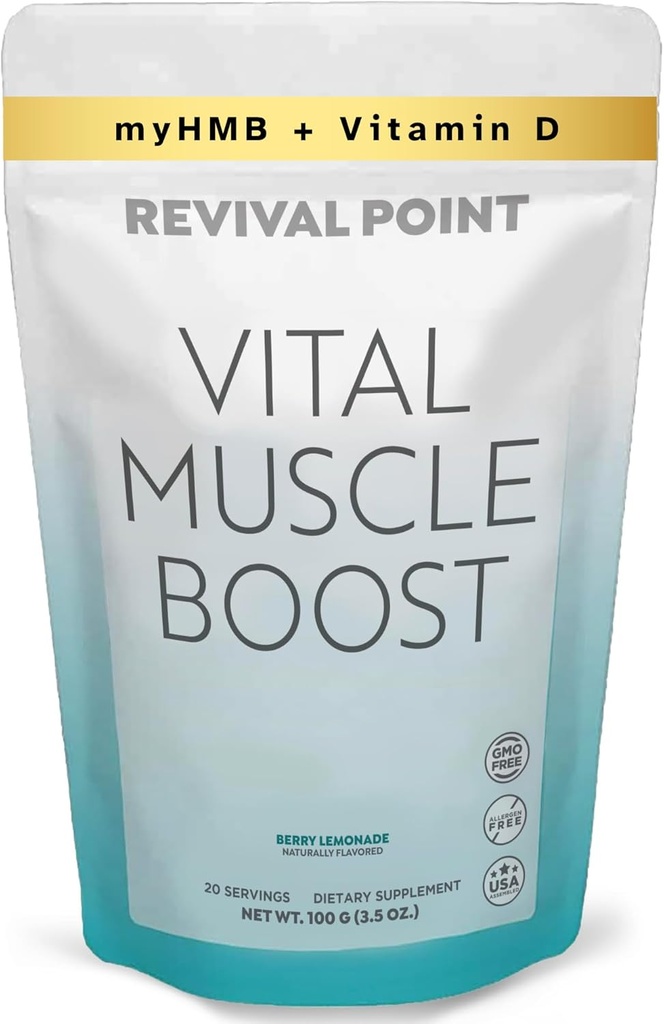 Vital Muscle Boost- Premium myHMB och vitamin D3 Supplement för vuxna - Patented HMB Powder 3000mg- för friska muskler, energi och vibrerande aktivt liv - stöder proteinsyntes och styrka