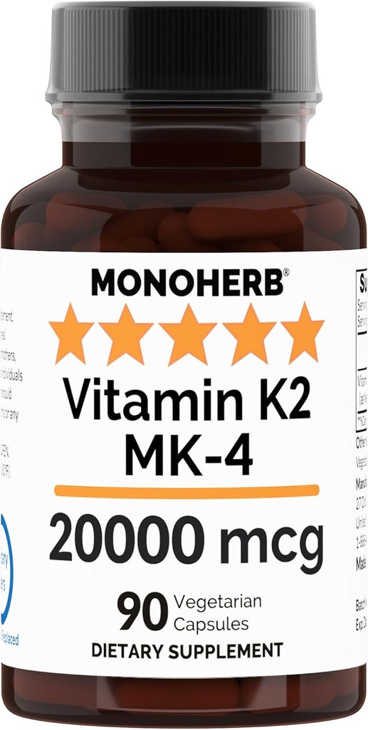 MONOHERB Vitamin K2 som Menatetrenone MK-4 20000 mcg per kapsel - 90 Veg kapslar
