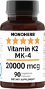MONOHERB Vitamin K2 som Menatetrenone MK-4 20000 mcg per kapsel - 90 Veg kapslar