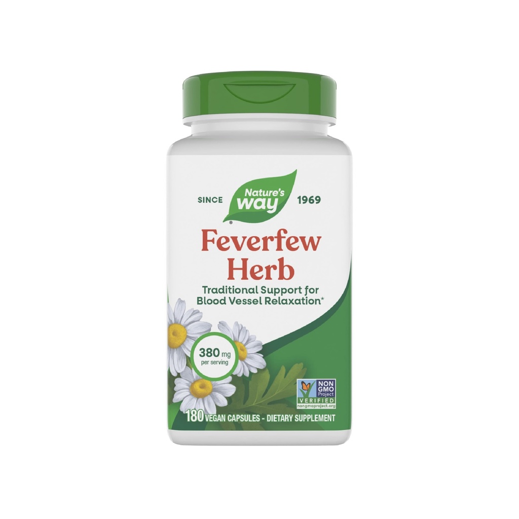 Nature's Way Feverfew Herb, Perinteinen tuki Verialus rentoutuminen*, 380 mg per Serving, ei-GMO-hanke todennettu, 180 Vegan kuumetauti kapselit (Pakkaus toukokuussa Vary)