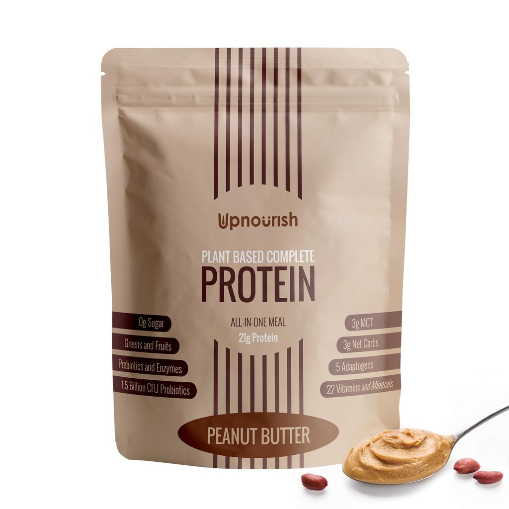 UpNourish Peanut Butter Vegan Protein Powder 54 Superfoods Powder,1,5 miljarder CFU Probiotics 21g Plant Based Protein, No Sugar No Dairy No GMO Dairy Free, Meal Replacement Shake Keto-Friendly Low-Carb Diet,15 Servings