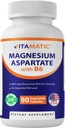 Vitamatic Magnesium Aspartate 400mg per servering - 90 vegetariska kapslar - Tillsatt B6 för maximal absorption - Stöder muskel, gemensam och hjärthälsa *