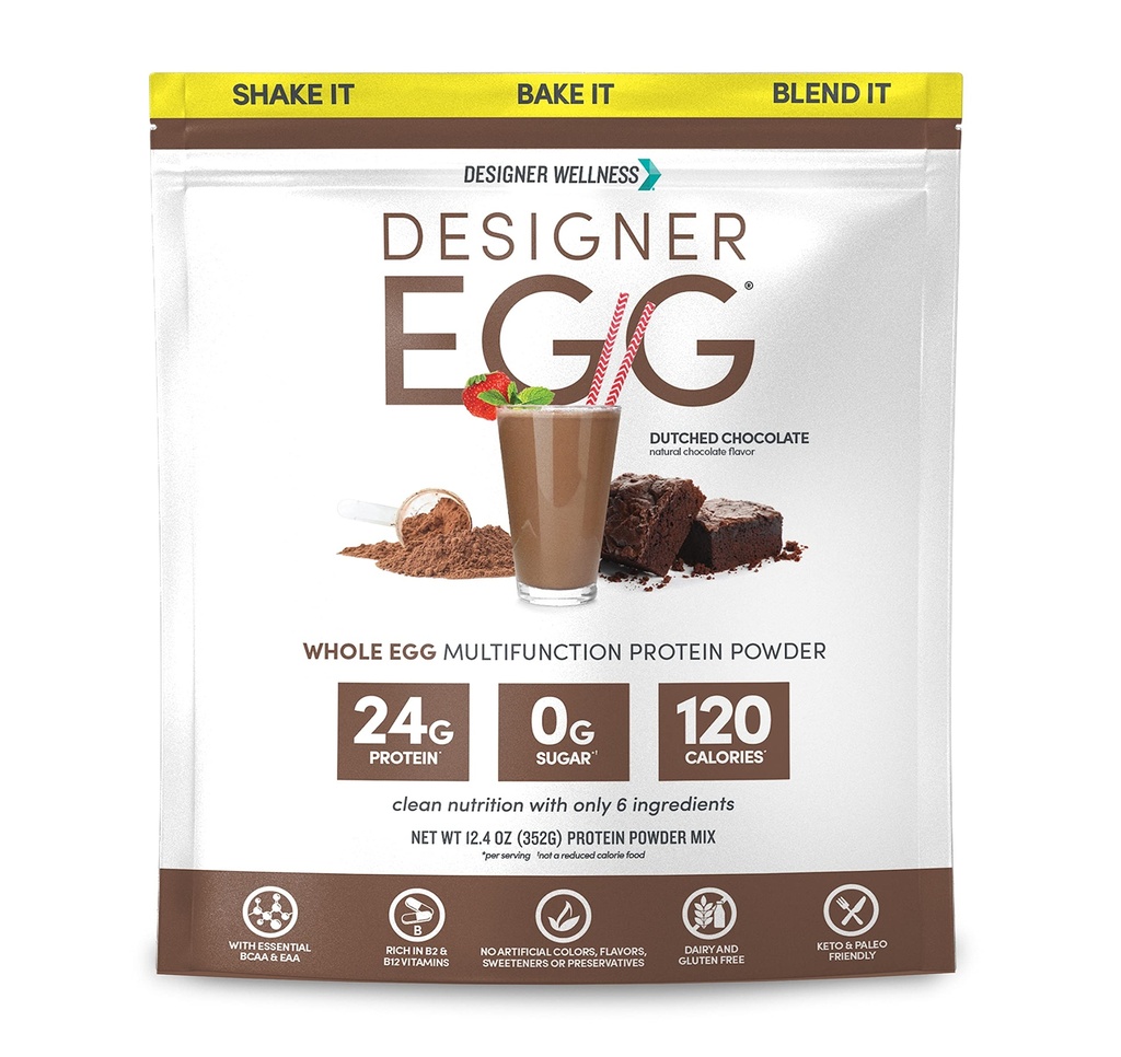Designer Wellness, Designer Egg, Natural Egg Yolk & White Protein Powder, Keto och Paleo Friendly, Low Calorie, mindre fett och kolesterol, nederländsk choklad, 12.4 Ounce