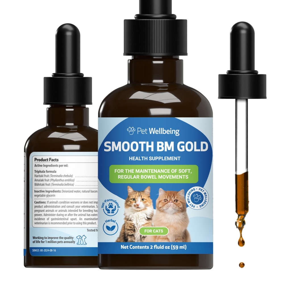 Pet Wellbeing Smooth BM Gold for Cats - Hellävaraiset Ummetus Relief for Felines - Natural Herbal Supplement 2 oz (59 ml)
