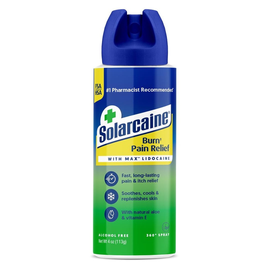 Solarcaine Aloe Sunburn Relief Spray 4% Lidokaiinia - Jälkeen Sun Care Relief Burns, Scrapes & Itch - Aloe Spray to Soothe, Cool & Replenish Skin - 4oz