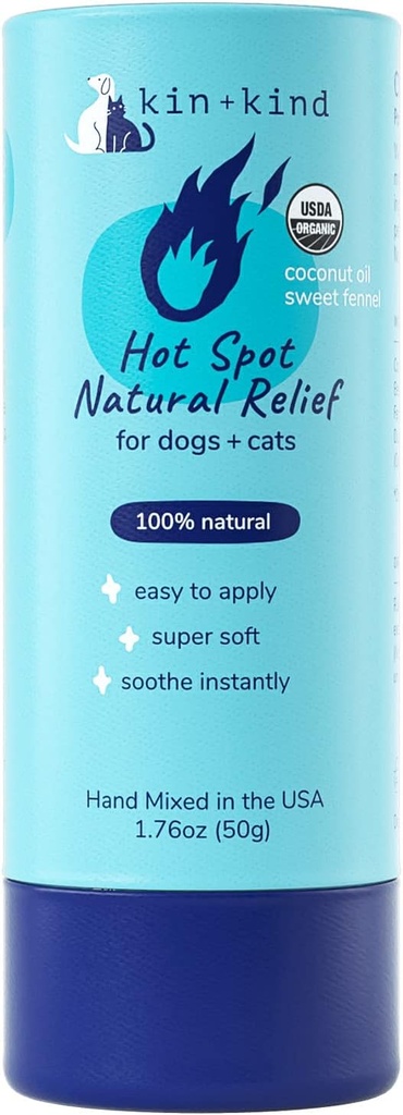 kin+kind Hot Spot Treatment for Dogs & Cats- Itch Relief, Skin Soothing och Healing Balm - Coconut Oil, Beeswax, Sweet Fennel Oil - All Natural - Made in USA