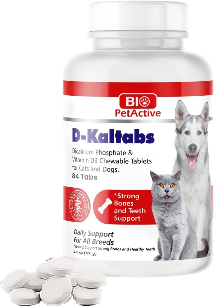 D-Kaltabs Fosfori, kalsium-D3-vitamiini täydentää koirille ja kissoille, prenataali lemmikki-vitamiineja, päivittäin lemmikki-Tabs, vahva kynsi, hampaiden tuki, 84 purutablettia