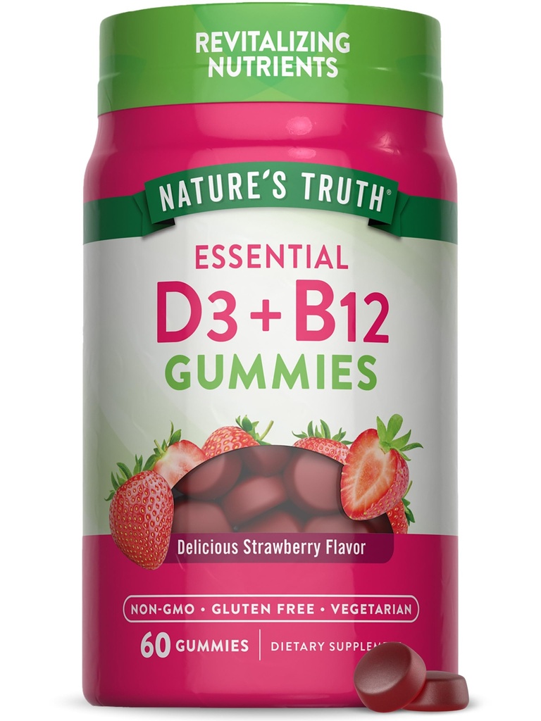 Nature's Truth D3- ja B12-vitamiinit Gummies for Aikuinen 60 Count ...